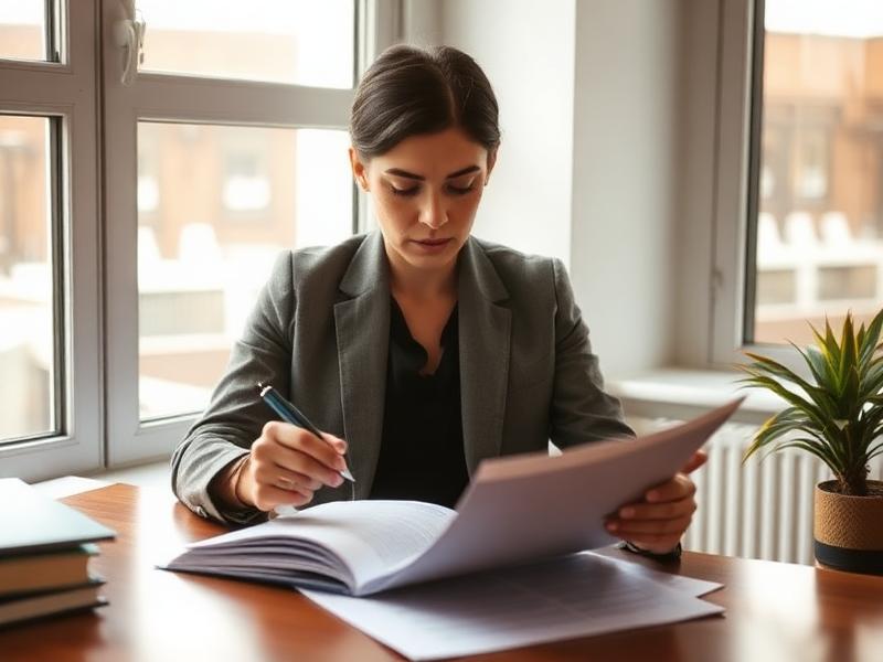 A professional reading carefully through a printed document