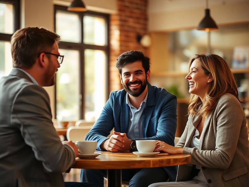 Colleagues laughing together over coffee